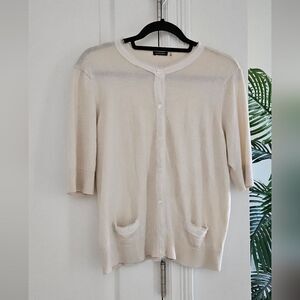 Silk + Cashmere Magaschoni Elegant Cream Cardigan Sweater